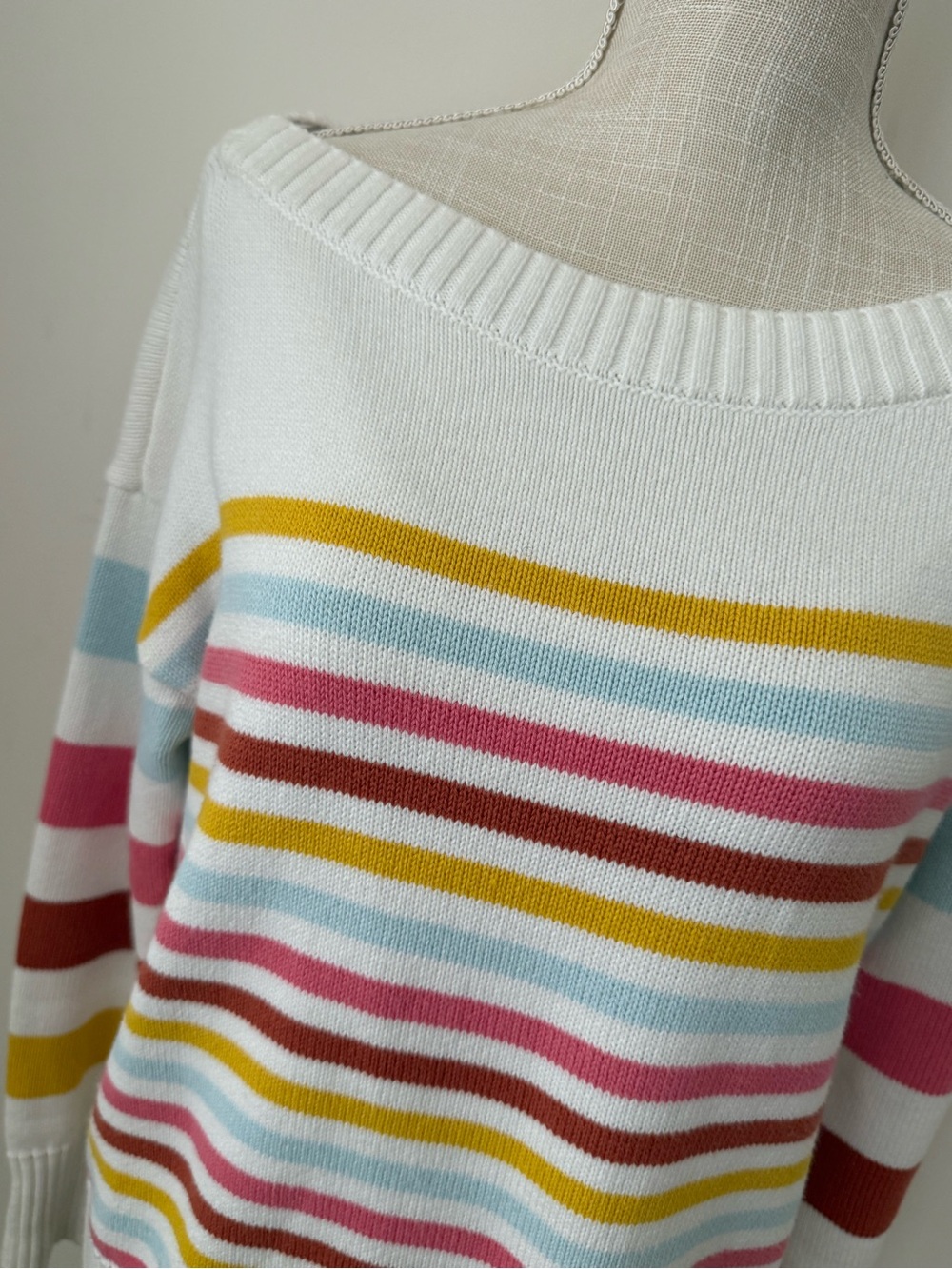 GAP Off-the-Shoulder Cream Sweater with Multicolor Stripes - Picture 3 of 9